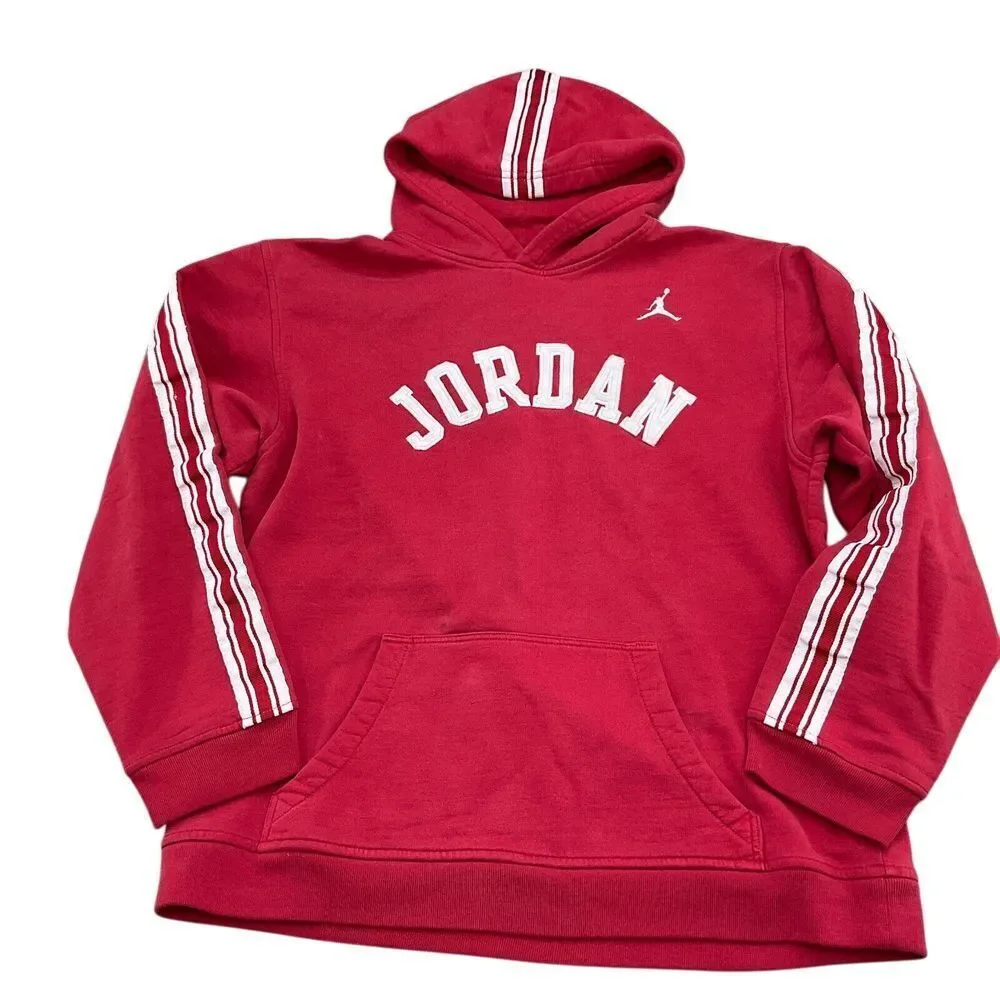 Jordan Hoodie Men‎ Large Red White Stitched Twill Stripe Pullover Basketball